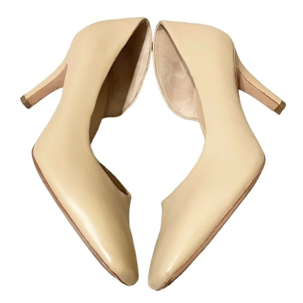 VINCE Tiana Point-Toe Leather Pumps Heels Nude Cappuccino Tan